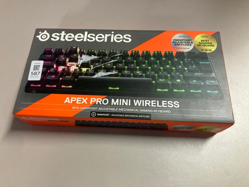 Lot 587  
            Nottingham SR1 - Delivery Only 

                
STEELSERIES APEX PRO MINI WIRELESS ADJUSTABLE MECHANICAL GAMING KEYBOARD - ORIGIN...