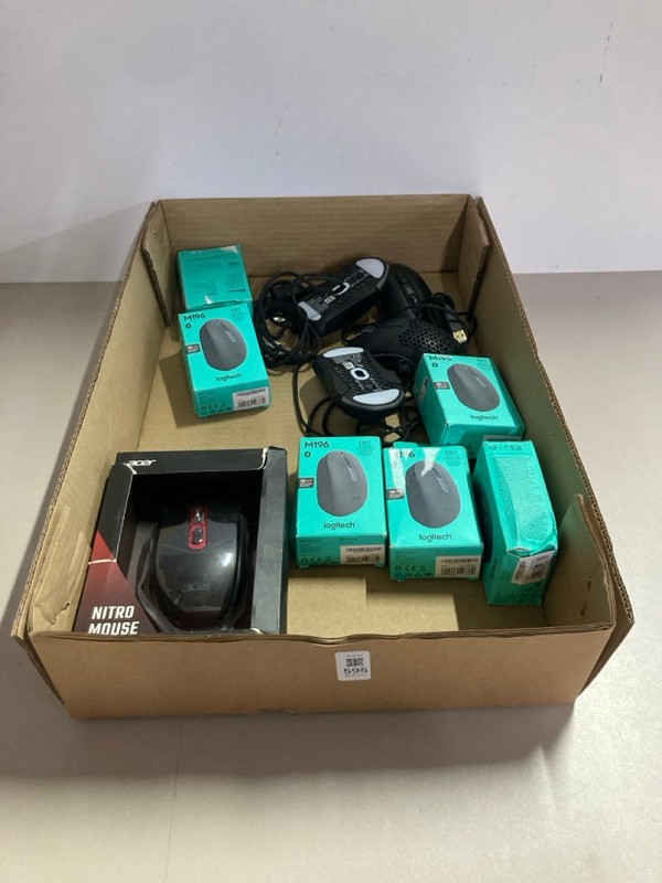 Lot 595  
            Nottingham SR1 - Delivery Only 

                
BOX OF VARIOUS PC MICE INC. ACER NITRO MOUSE