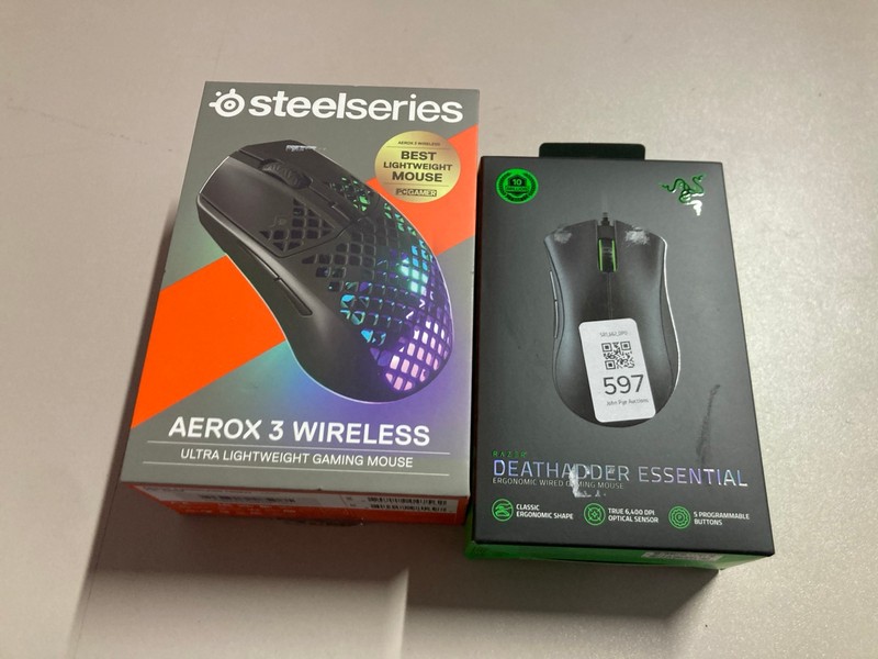 Lot 597  
            Nottingham SR1 - Delivery Only 

                
2 X GAMING MICE INC. STEELSERIES AEROX 3 WIRELESS ULTRA LIGHTWEIGHT GAMING MOUSE