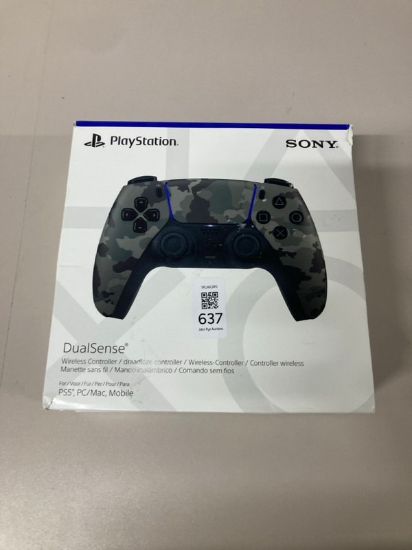 Lot 637  
            Nottingham SR1 - Delivery Only 

                
PLAYSTATION 5 DUAL SENSE WIRELESS CONTROLLER - GREY CAMO - ORIGINAL RRP - £74.99