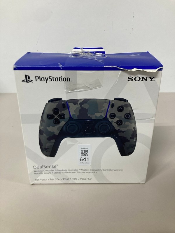 Lot 641  
            Nottingham SR1 - Delivery Only 

                
PLAYSTATION 5 DUAL SENSE WIRELESS CONTROLLER - GREY CAMO - ORIGINAL RRP - £74.99