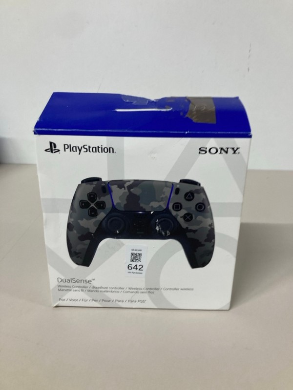 Lot 642  
            Nottingham SR1 - Delivery Only 

                
PLAYSTATION 5 DUAL SENSE WIRELESS CONTROLLER - GREY CAMO - ORIGINAL RRP - £74.99