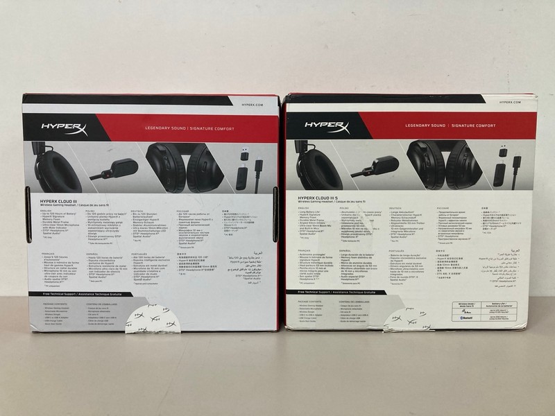 Lot 678  
            Nottingham SR1 - Delivery Only 

                
2 X HYPER X CLOUD III WIRELESS GAMING HEADSETS - ORIGINAL RRP - £139.99 (EACH)