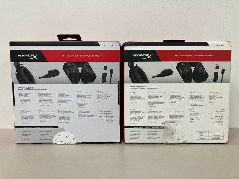 Lot 679  
            Nottingham SR1 - Delivery Only 

                
2 X HYPER X CLOUD III WIRELESS GAMING HEADSETS - ORIGINAL RRP - £139.99 (EACH)