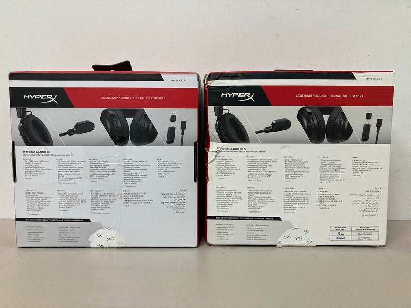 Lot 680  
            Nottingham SR1 - Delivery Only 

                
2 X HYPER X CLOUD III WIRELESS GAMING HEADSETS - ORIGINAL RRP - £139.99 (EACH)
