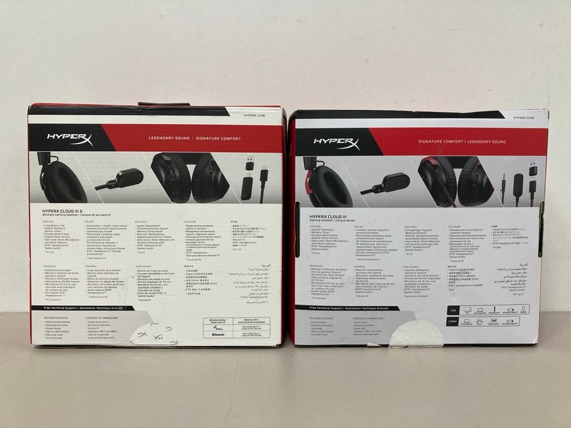 Lot 681  
            Nottingham SR1 - Delivery Only 

                
2 X HYPER X CLOUD III WIRELESS GAMING HEADSETS - ORIGINAL RRP - £139.99 (EACH)