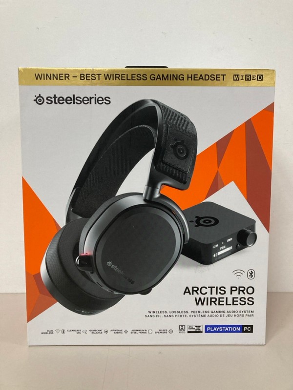 Lot 687  
            Nottingham SR1 - Delivery Only 

                
STEELSERIES ARCTIS PRO WIRELESS GAMING HEADSET (PLAYSTATION & PC) - ORIGINAL RRP ...