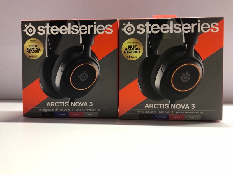 Lot 692  
            Nottingham SR1 - Delivery Only 

                
2 X STEELSERIES NOVA 3 GAMING HEADSET (PLAYSTATION & PC) - ORIGINAL RRP - £99.99 ...