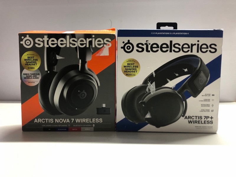 Lot 696  
            Nottingham SR1 - Delivery Only 

                
2 X STEELSERIES HEADSETS INC. ARCTIS NOVA 7 WIRELESS GAMING HEADSET (PLAYSTATION,...