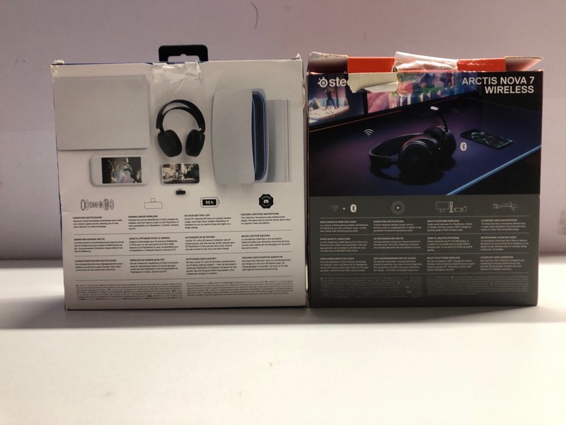 Lot 696  
            Nottingham SR1 - Delivery Only 

                
2 X STEELSERIES HEADSETS INC. ARCTIS NOVA 7 WIRELESS GAMING HEADSET (PLAYSTATION,...