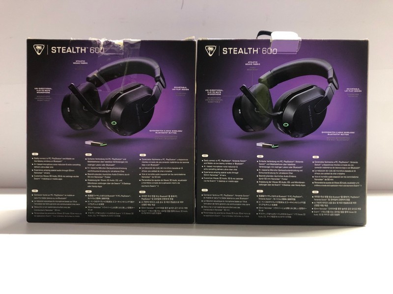 Lot 698  
            Nottingham SR1 - Delivery Only 

                
2 X TURTLE BEACH STEALTH 600 WIRELESS GAMING HEADSETS (PLAYSTATION, XBOX & PC) - ...