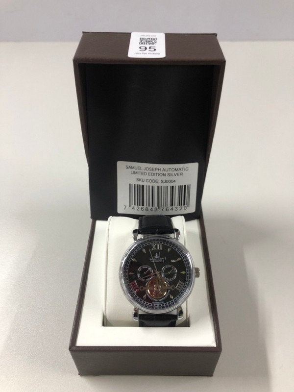 Lot 95  
            Nottingham SR1 - Delivery Only 

                
SAMUEL JOSEPH AUTOMATIC LIMITED EDITION SILVER WATCH MODEL: SJ0004