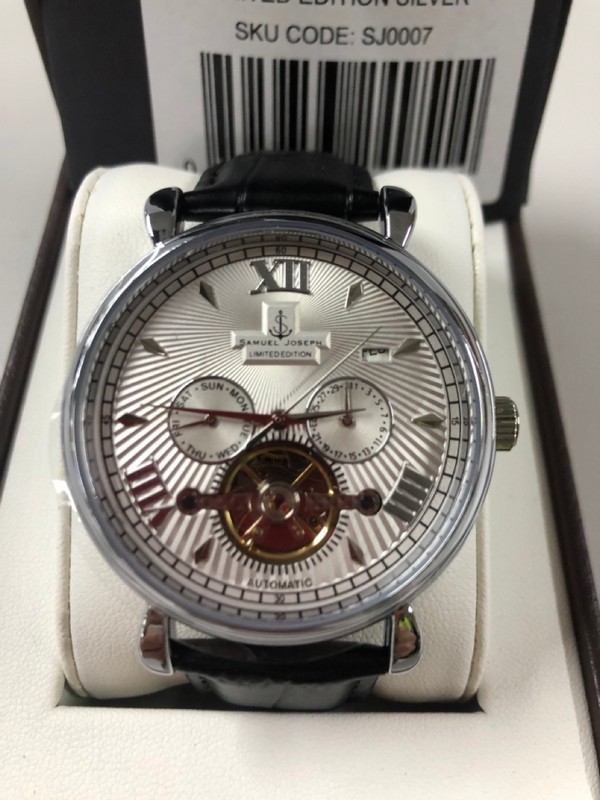 Lot 98  
            Nottingham SR1 - Delivery Only 

                
SAMUEL JOSEPH AUTOMATIC LIMITED EDITION SILVER WATCH MODEL: SJ0007