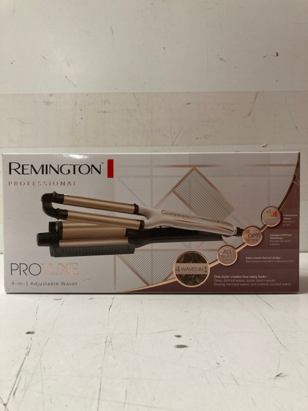 Lot 140  
            Nottingham SR3 - Delivery Only 

                
REMINGTON PROLUXE 4 IN 1 ADJUSTABLE WAVER