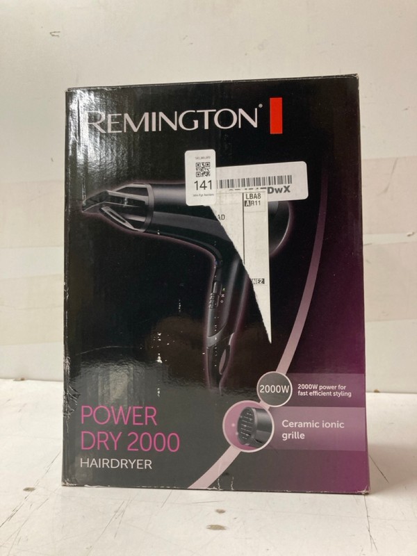 Lot 141  
            Nottingham SR3 - Delivery Only 

                
REMINGTON POWER DRY 2000 HAIR DRYER