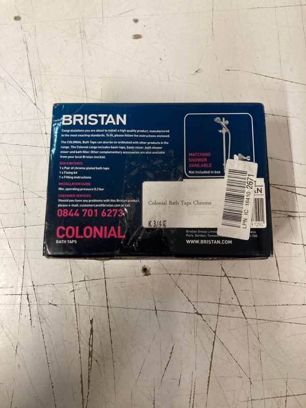 Lot 147  
            Nottingham SR3 - Delivery Only 

                
BRISTAN COLONIAL BATH TAPS