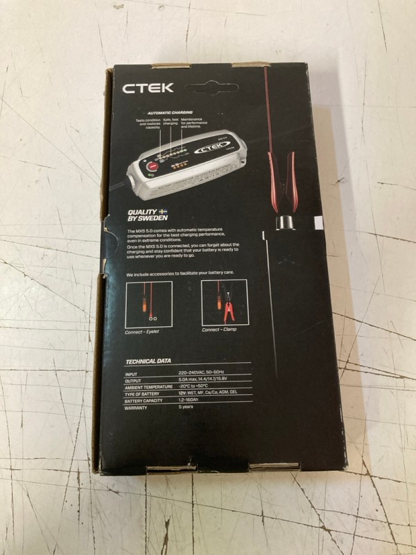 Lot 182  
            Nottingham SR3 - Delivery Only 

                
CTEK MXS 5.0 BATTERY CHARGER AND MAINTAINER