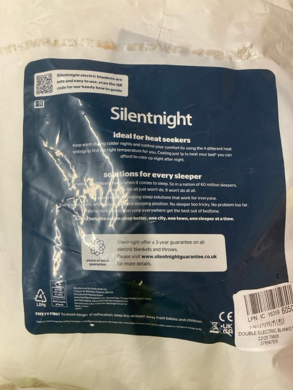 Lot 185  
            Nottingham SR3 - Delivery Only 

                
2 X SILENT NIGHT COMFORT CONTROL ELECTRIC BLANKET