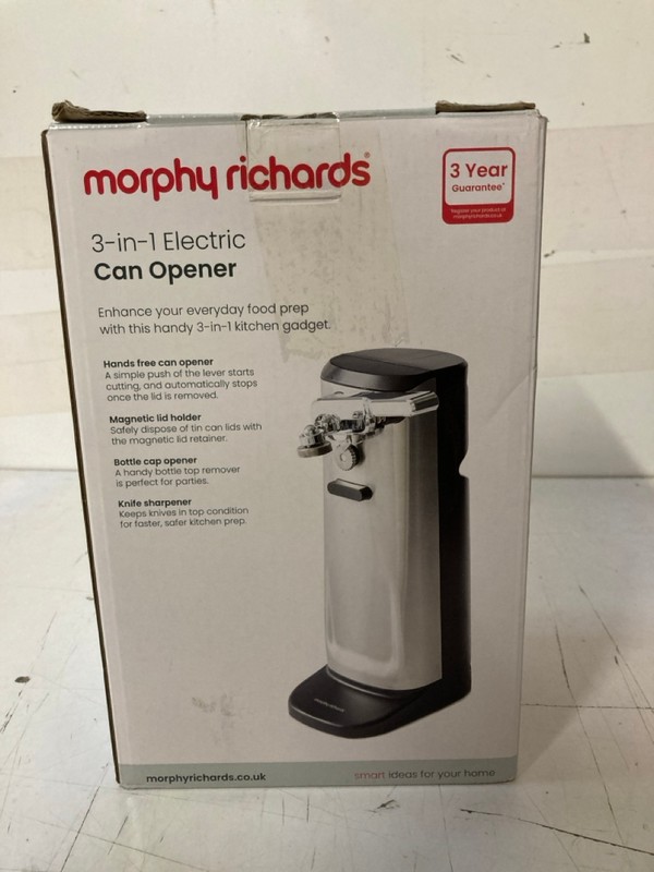 Lot 193  
            Nottingham SR3 - Delivery Only 

                
MORPHY RICHARDS 3 IN 1 ELECTRIC CAN OPENER - Image 4