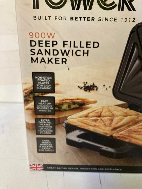 Lot 194  
            Nottingham SR3 - Delivery Only 

                
TOWER 900W DEEP FILLED SANDWICH MAKER