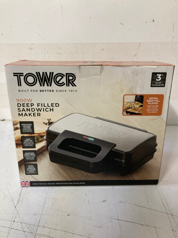 Lot 194  
            Nottingham SR3 - Delivery Only 

                
TOWER 900W DEEP FILLED SANDWICH MAKER