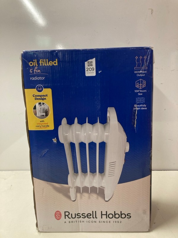 Lot 209  
            Nottingham SR3 - Delivery Only 

                
RUSSELL HOBBS 5L OIL FILLED RADIATOR