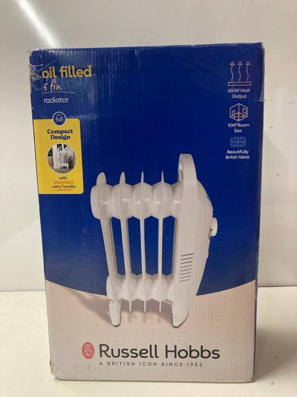 Lot 209  
            Nottingham SR3 - Delivery Only 

                
RUSSELL HOBBS 5L OIL FILLED RADIATOR