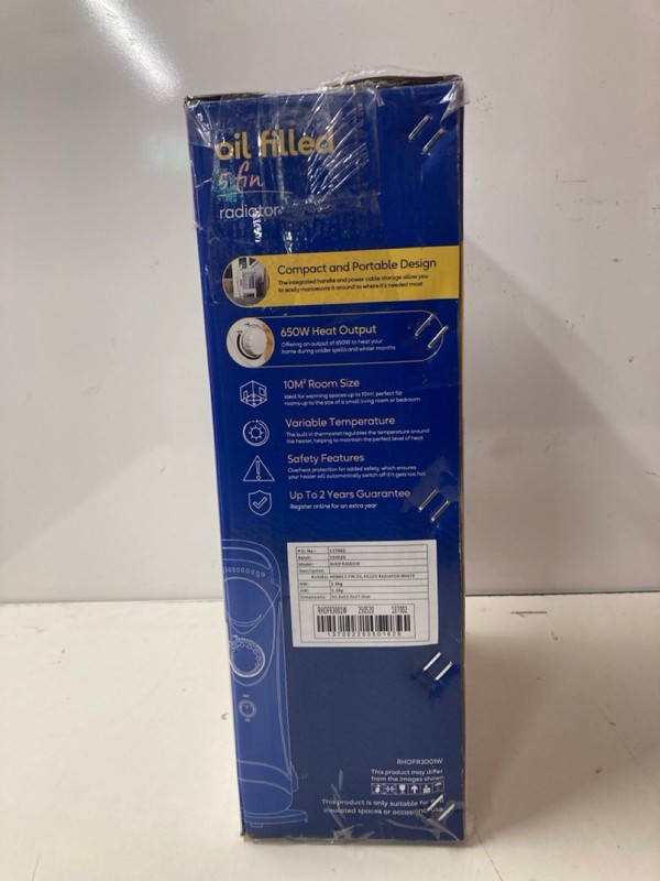 Lot 209  
            Nottingham SR3 - Delivery Only 

                
RUSSELL HOBBS 5L OIL FILLED RADIATOR