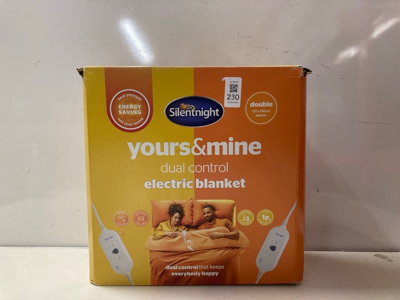 Lot 230  
            Nottingham SR3 - Delivery Only 

                
SILENT NIGHT YOURS N MINE DUAL CONTROL ELECTRIC BLANKET