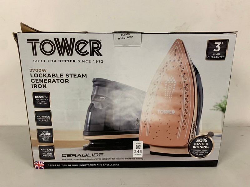 Lot 245  
            Nottingham SR3 - Delivery Only 

                
TOWER 2700W LOCKABLE STEAM GENERATOR IRON
