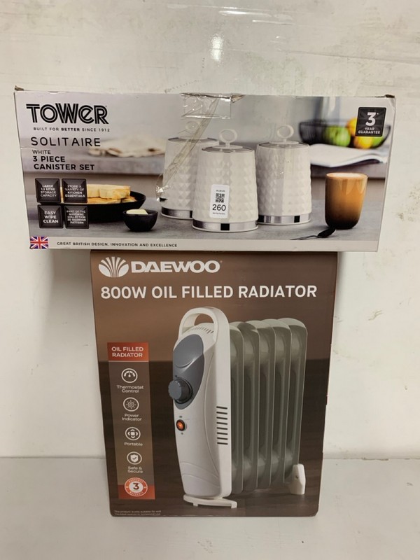 Lot 260  
            Nottingham SR3 - Delivery Only 

                
2 X ITEMS INCLUDING DAEWOO 800W OIL FILLED RADIATOR