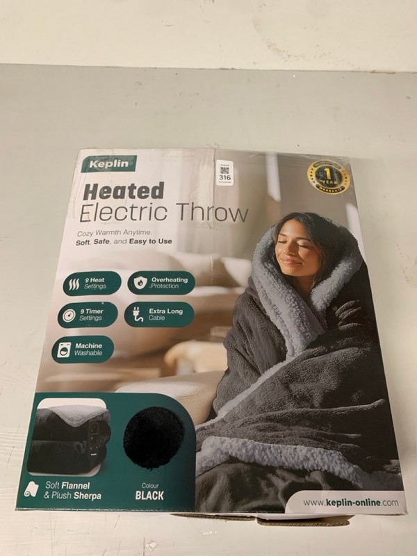 Lot 316  
            Nottingham SR3 - Delivery Only 

                
KEPLIN HEATED ELECTRIC THROW