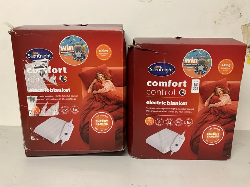 Lot 321  
            Nottingham SR3 - Delivery Only 

                
2 X SILENTNIGHT COMFORT ELECTRIC BLANKET
