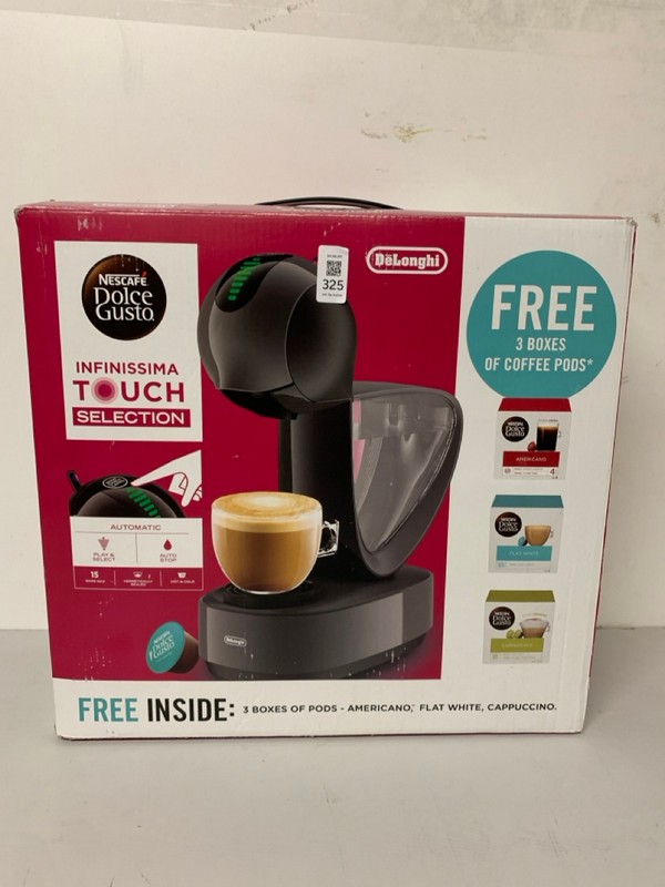 Lot 325  
            Nottingham SR3 - Delivery Only 

                
NESCAFE DOLCHE GUSTO DELONGHI INFINISSIMA TOUCH SELECTION