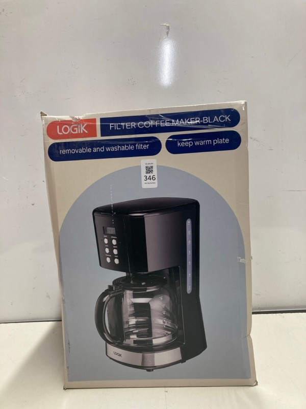 Lot 346  
            Nottingham SR3 - Delivery Only 

                
LOGIK FILTER COFFEE MAKER-BLACK
