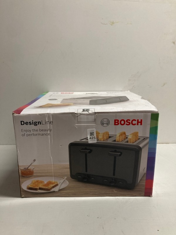 Lot 425  
            Nottingham SR3 - Delivery Only 

                
BOSCH DESIGN LINE 4 SLICE TOASTER