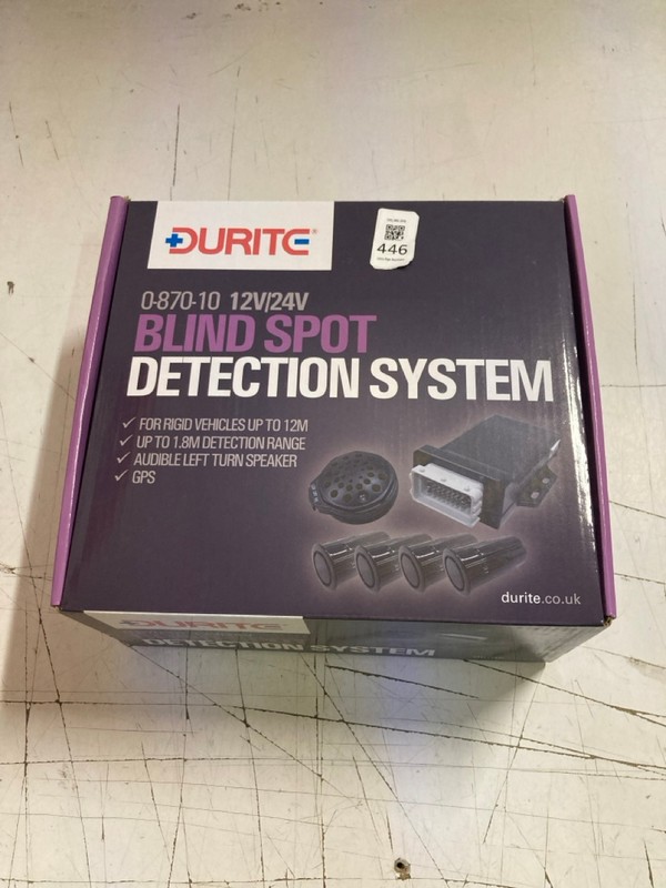 Lot 446  
            Nottingham SR3 - Delivery Only 

                
DURITE 0-870-10 BLIND SPOT DETECTION SYSTEM WITH LEFT TURN SPEAKER 12/24V PN: 0 8...