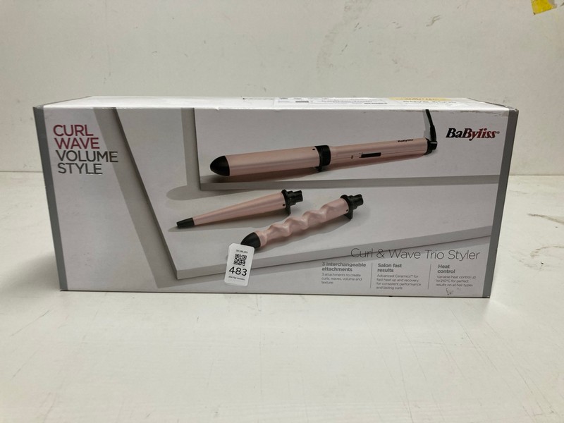 Lot 483  
            Nottingham SR3 - Delivery Only 

                
BABYLISS CURL AND WAVE TRIO STYLER
