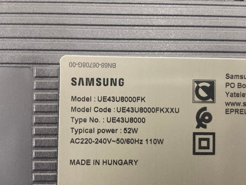 Lot 116  
            Nottingham SR4 - Collection Only 

                
SAMSUNG 43" 4K TV MODEL: UE43U8000FK (WITH REMOTES, WITH STAND, WITH BOX) (MARK I...