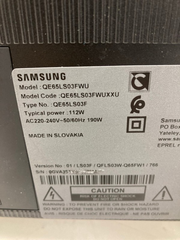 Lot 11  
            Nottingham SR4 - Collection Only 

                
SAMSUNG 65" THE FRAME 4K TV MODEL: QE65LS03FWU (WITH REMOTE, WITH STAND, NO BOX, ...