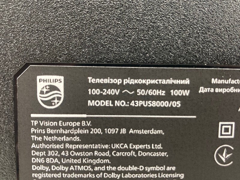 Lot 123  
            Nottingham SR4 - Collection Only 

                
PHILIPS 43" 4K TV MODEL: 43PUS8000/05 (WITH REMOTE, WITH STAND, WITH BOX) (CASE D...