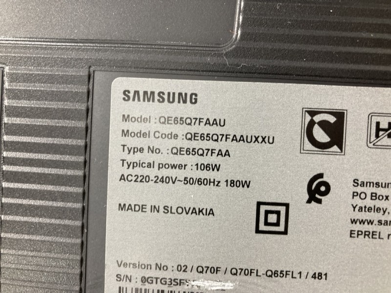 Lot 12  
            Nottingham SR4 - Collection Only 

                
SAMSUNG 65" QLED 4K TV MODEL: QE65Q7FAA (WITH REMOTES, NO STAND, NO BOX) (CASE DA...