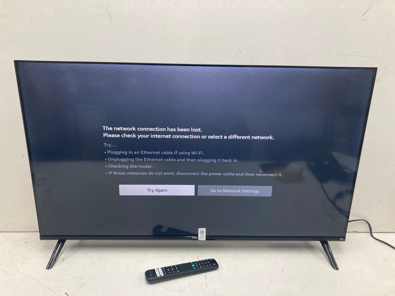 Lot 131  
            Nottingham SR4 - Collection Only 

                
TCL 40" QLED TV MODEL: 40SF560-UK (WITH REMOTE, WITH STAND, WITH BOX) (SYSTEM FAU...