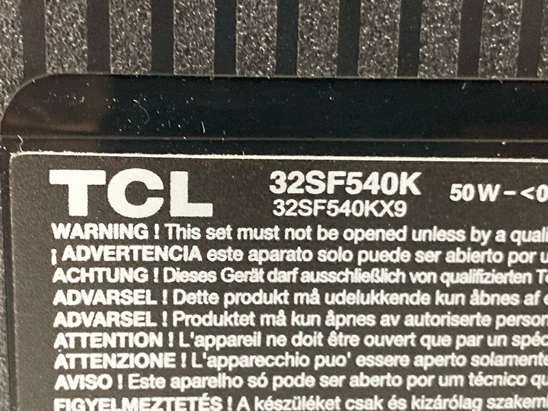 Lot 139  
            Nottingham SR4 - Collection Only 

                
TCL 32" HDTV MODEL:32SF540K (WITH REMOTE, WITH STAND, WITH BOX) (MARK IN SCREEN) ...