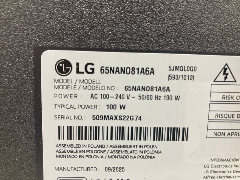 Lot 15  
            Nottingham SR4 - Collection Only 

                
LG 65" NANO TV MODEL: 65NANO81A6A (WITH REMOTE, WITH STAND, WITH BOX) (COLLECTION...