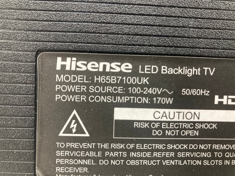 Lot 18  
            Nottingham SR4 - Collection Only 

                
HISENSE 65" LED TV MODEL: H65B7100UK (NO REMOTE, NO STAND, NO BOX) (SCRATCH ON SC...