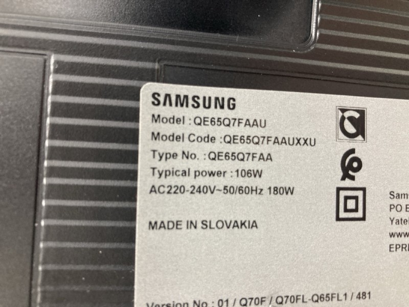 Lot 28  
            Nottingham SR4 - Collection Only 

                
SAMSUNG 65" QLED TV MODEL: QE65Q7FAAU (WITH REMOTES, WITH STAND, WITH BOX) (PRESS...