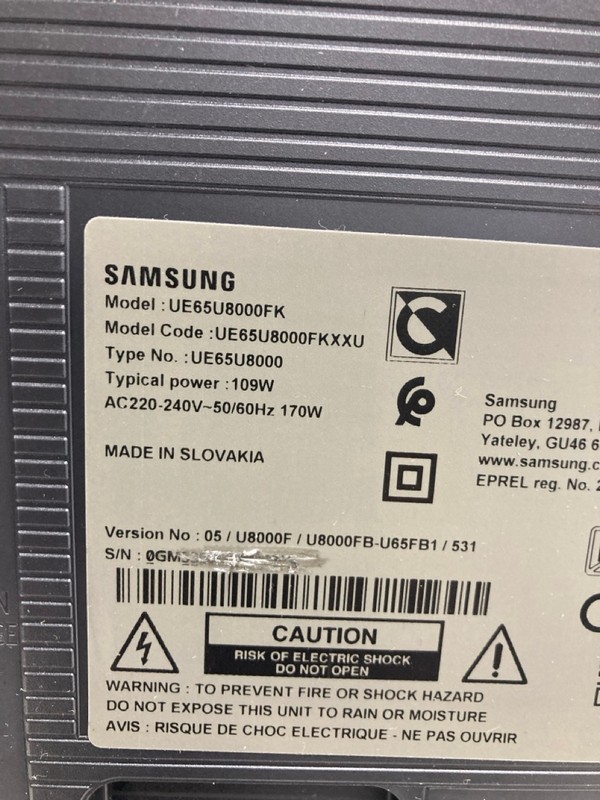 Lot 39  
            Nottingham SR4 - Collection Only 

                
SAMSUNG 65" 4K TV MODEL: UE65U8000F (NO REMOTE, NO STAND, WITH BOX) (PRESSURE MAR...