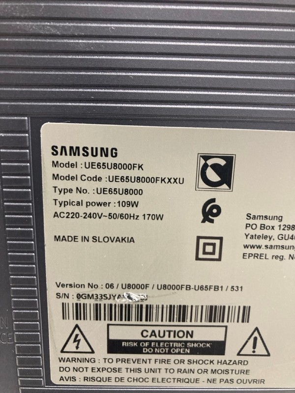 Lot 43  
            Nottingham SR4 - Collection Only 

                
SAMSUNG 65" 4K TV MODEL: UE65U8000F (NO REMOTES, WITH STAND, WITH BOX) (CRACKED S...