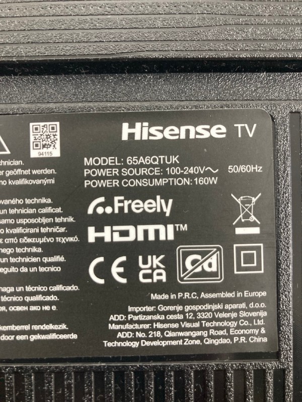 Lot 48  
            Nottingham SR4 - Collection Only 

                
HISENSE 65" 4K TV MODEL: 65A6QTUK (WITH REMOTE, WITH STAND, WITH BOX) (MISSING SC...